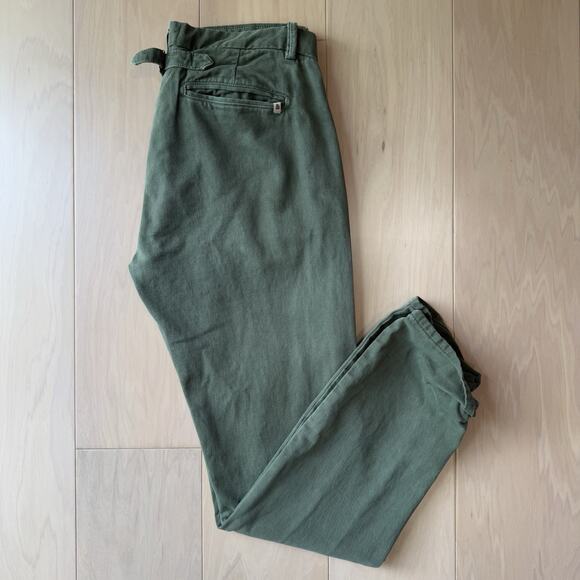 & Sons Pants 32 Green Minimalist Streetwear Chino Buckle Back Army Military - Picture 2 of 9